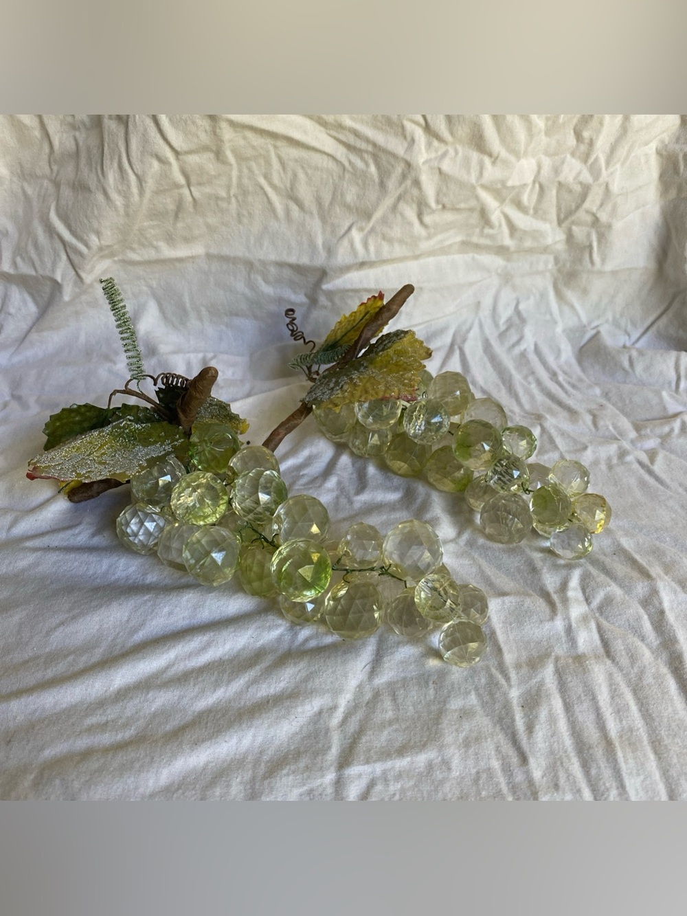 Vintage MCM Lucite / Acrylic Grape Cluster Pair~  8” Pale Green Faceted Grapes